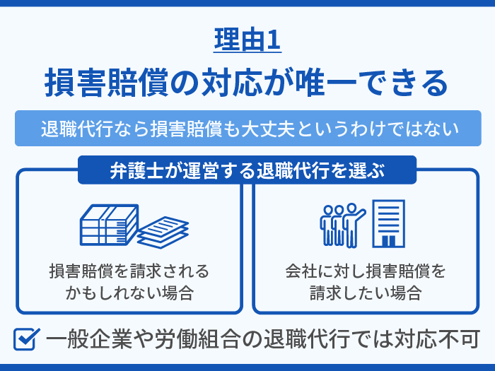 弁護士の退職代行がおすすめできる理由1.損害賠償の対応が唯一できる