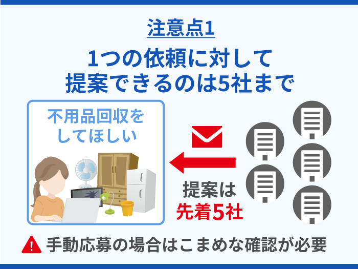 06_ミツモアの注意点・デメリット1_1つの依頼に対して提案できるのは5社まで