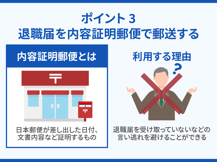 退職届を受理してもらうためのポイント3.退職届を内容証明郵便で郵送する 